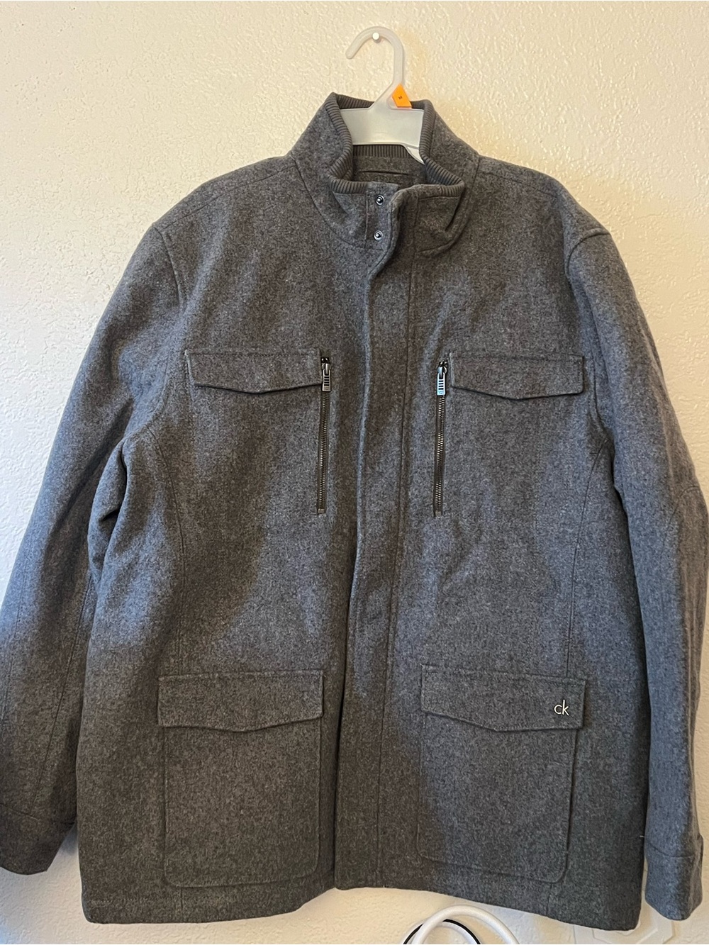 Calvin Klein Men's Grey Wool-Blend  Cashmere Field Jacket XXL